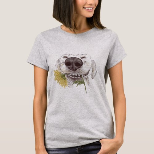 Happy smiling Labrador dog with a yellow chrysanth T_Shirt