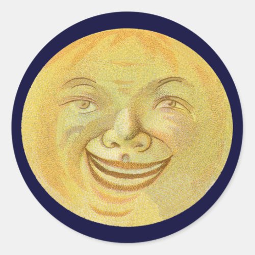 Happy Smiling Moon Face Classic Round Sticker
