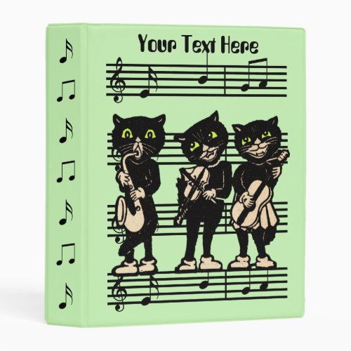 Happy Smiling Musician Black Cats Playing Music Mini Binder