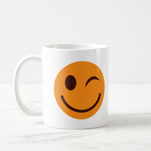 Happy Smiling Orange Winking Face  Coffee Mug (Left)