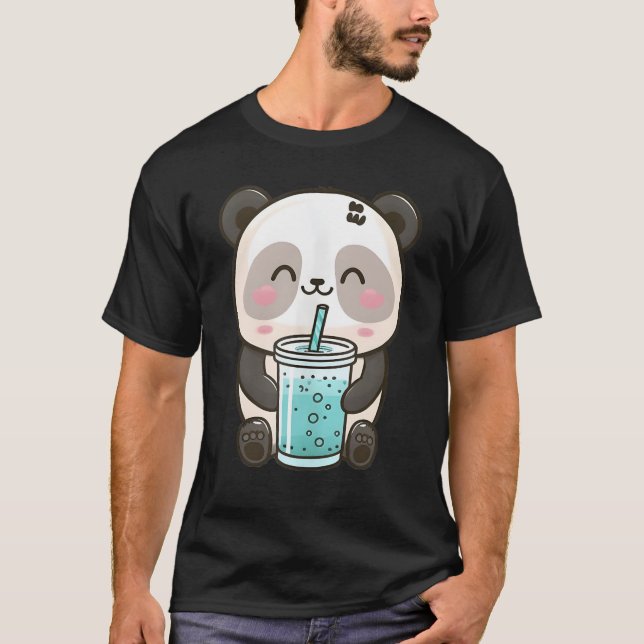Happy Smiling Panda Sipg Bubble Tea T-Shirt (Front)