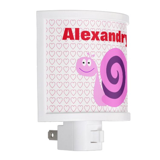 Happy, Smiling Pink & Purple Snail + Custom Name Night Light (Right)