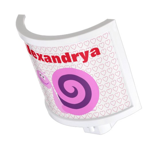 Happy, Smiling Pink & Purple Snail + Custom Name Night Light (Angled)