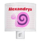 Happy, Smiling Pink & Purple Snail + Custom Name Night Light (Front)