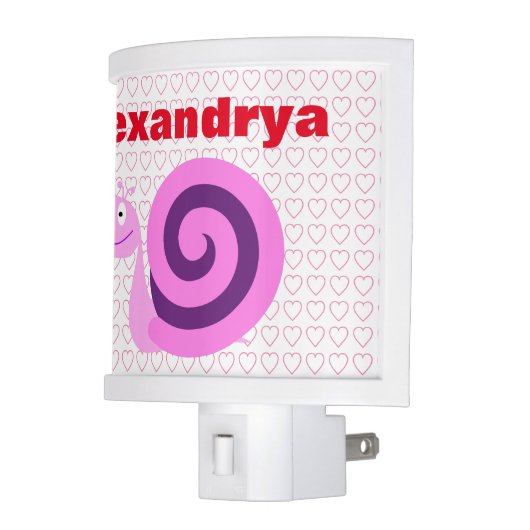 Happy, Smiling Pink & Purple Snail + Custom Name Night Light (Left)