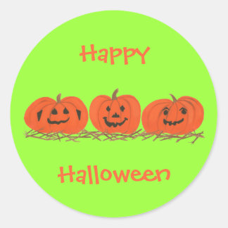 Happy Smiling Pumpkins in Hay Halloween Stickers