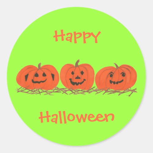 Happy Smiling Pumpkins in Hay Halloween Stickers