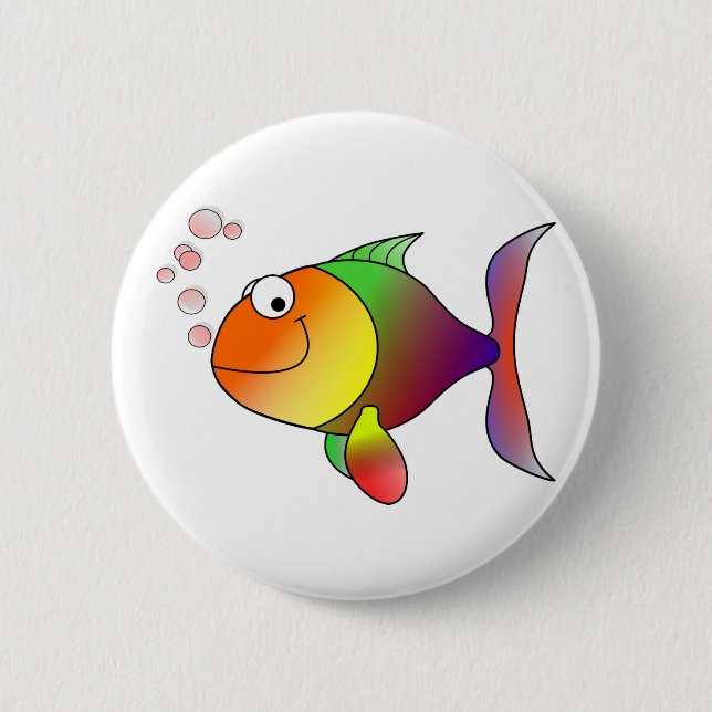 Happy Smiling Rainbow Fish and Bubbles Button (Front)