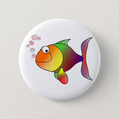 Happy Smiling Rainbow Fish and Bubbles Button