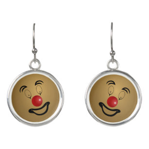Happy Smiling Red Nose Clown Earrings