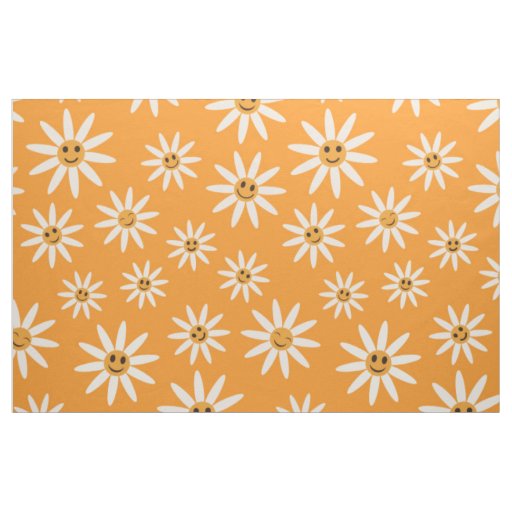 Happy smiling retro white flowers pattern fabric