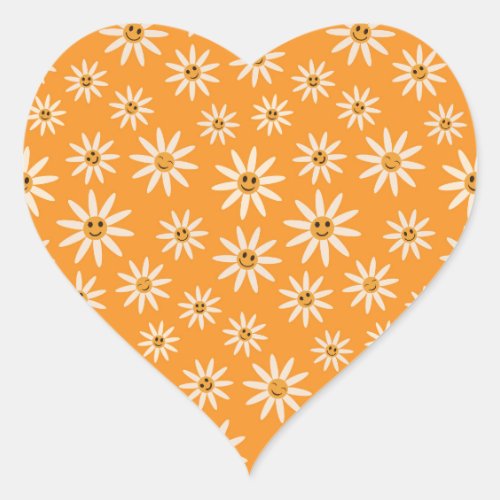 Happy smiling retro white flowers pattern  heart sticker