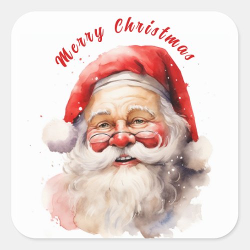 Happy Smiling Santa Claus Merry Christmas Square Sticker