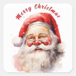 Happy Smiling Santa Claus Merry Christmas Square Sticker