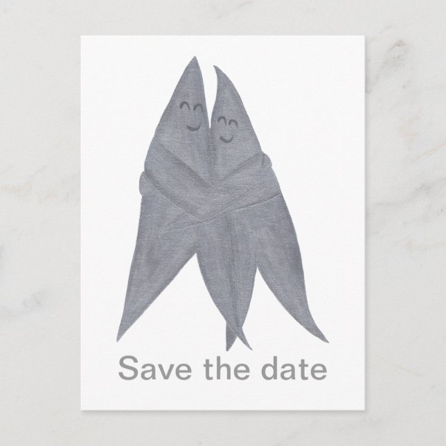 Happy Smiling Silver Stars Couple Save the dates Announcement Postcard (Front)