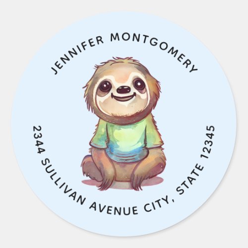  Happy Smiling Sloth Sitting Relaxed Address Classic Round Sticker