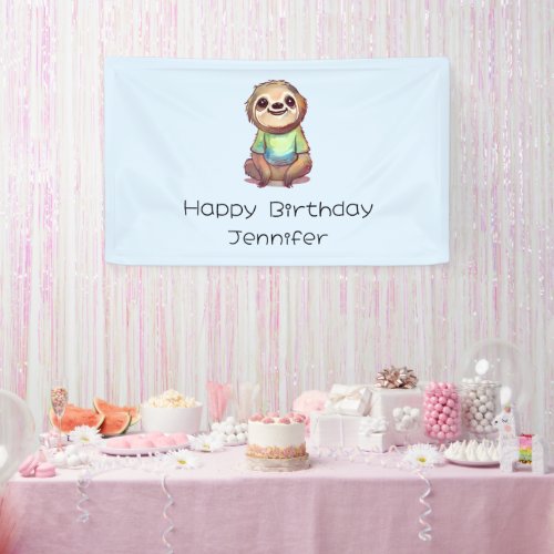 Happy Smiling Sloth Sitting Relaxed Birthday Banner