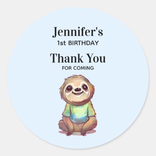Happy Smiling Sloth Sitting Relaxed Birthday Classic Round Sticker