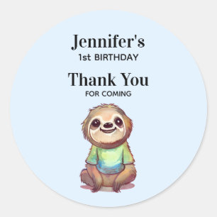 Happy Smiling Sloth Sitting Relaxed Birthday Classic Round Sticker