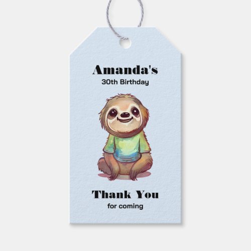 Happy Smiling Sloth Sitting Relaxed Birthday Gift Tags