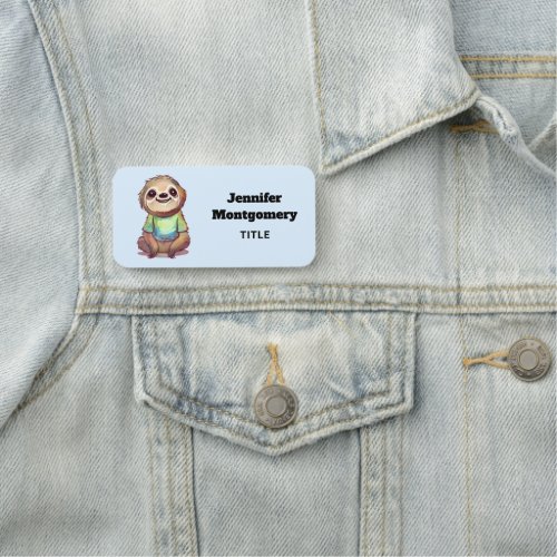 Happy Smiling Sloth Sitting Relaxed  Name Tag