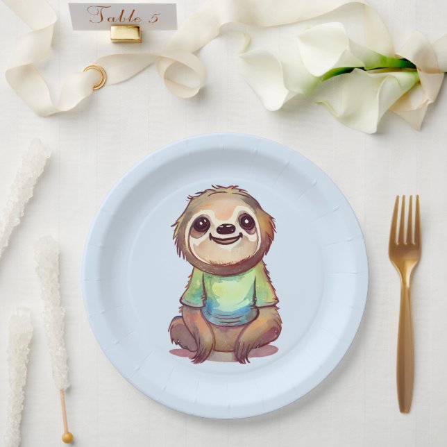 Happy Smiling Sloth Sitting Relaxed Paper Plates (Wedding)