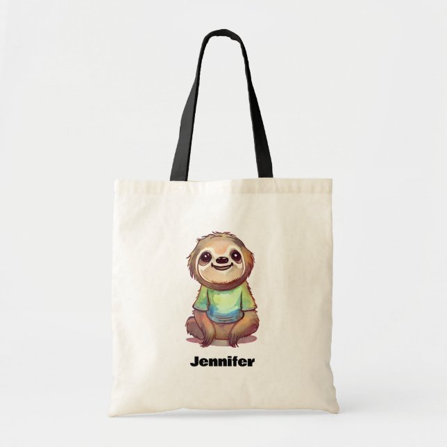 Happy Smiling Sloth Sitting Relaxed Tote Bag (Front)