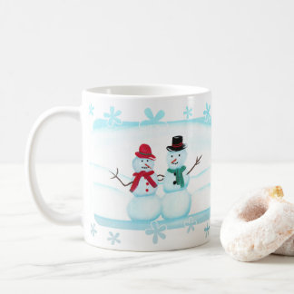 Happy Smiling Snow Couple Waving Hi Mugs