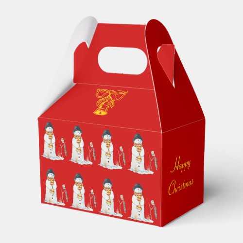 happy smiling snowman snow scene at Christmas Favor Boxes