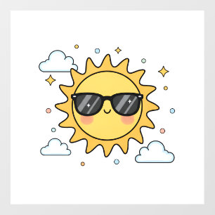 Happy Smiling Sun Cartoon - Minimalist Kawaii Suns Floor Decals