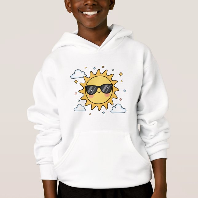 Happy Smiling Sun Cartoon - Minimalist Kawaii Suns Hoodie (Front)