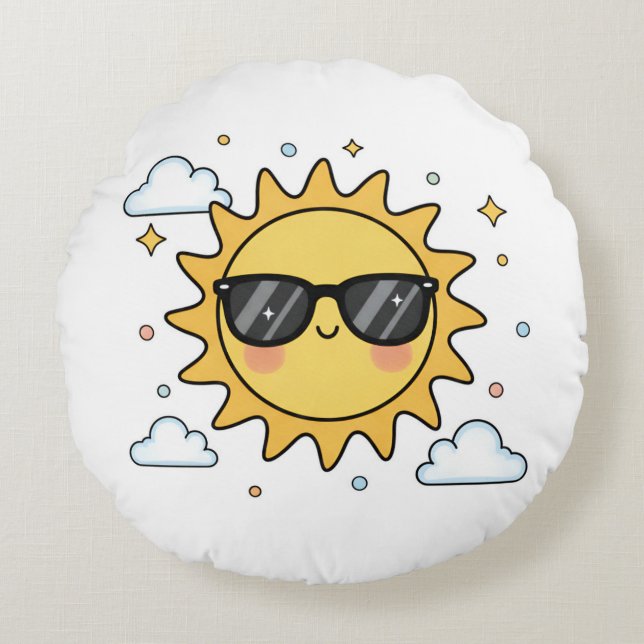 Happy Smiling Sun Cartoon - Minimalist Kawaii Suns Round Pillow (Front)