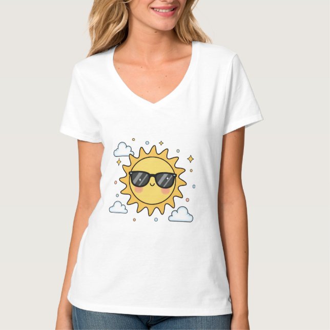 Happy Smiling Sun Cartoon - Minimalist Kawaii Suns T-Shirt (Front)