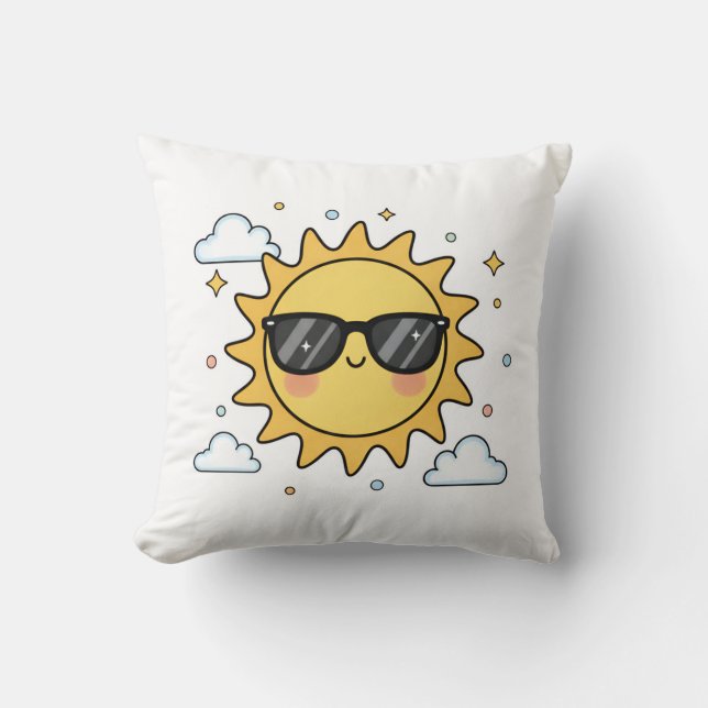 Happy Smiling Sun Cartoon - Minimalist Kawaii Suns Throw Pillow (Front)