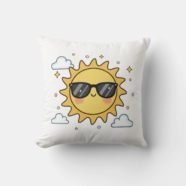 Happy Smiling Sun Cartoon - Minimalist Kawaii Suns Throw Pillow (Front)