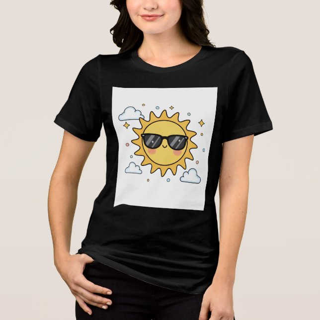 Happy Smiling Sun Cartoon - Minimalist Kawaii Suns Tri-Blend Shirt (Front)