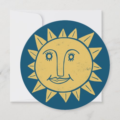 Happy Smiling Sun Face Cheerful Blue Greeting Card