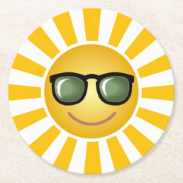 Happy Smiling Sun Round Paper Coaster