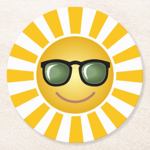 Happy Smiling Sun Round Paper Coaster