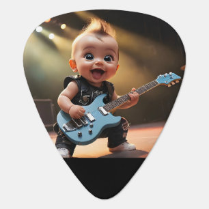 Happy Smiling Toddler Playing Guitar Live on Stage Pick