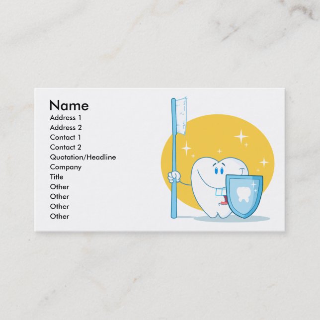 Happy Smiling Tooth With Toothbrush And Shield Business Card (Front)