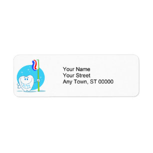 Happy Smiling Tooth With Toothbrush Label