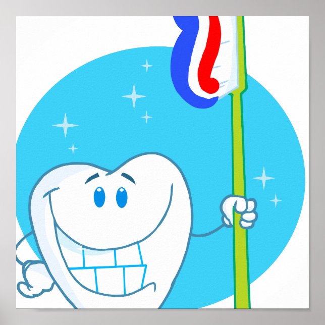 Happy Smiling Tooth With Toothbrush Poster (Front)