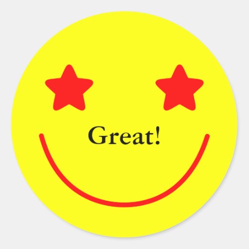 Happy Smiling Yellow Face Star Eyes Great Custom Classic Round Sticker