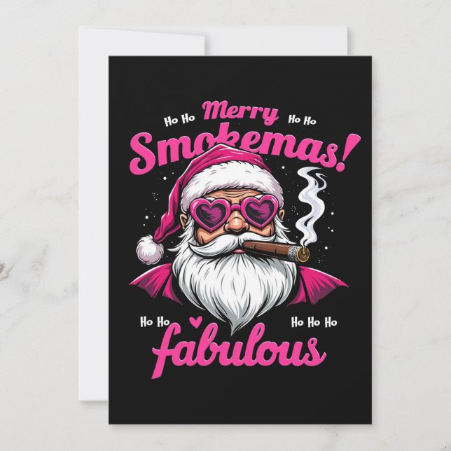 Happy Smokemas Funny Santa with Big Cigar Invitation (Front)