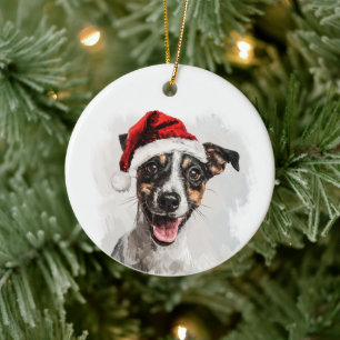 Happy Smooth Fox Terrier Christmas Personalized Ceramic Ornament