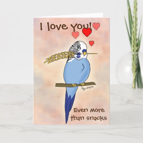 Happy Snack Budgie Bird Valentines Day Card