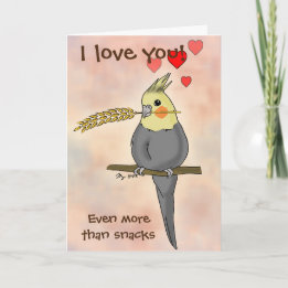 Happy Snack Cockateil Bird Valentine's Day Card