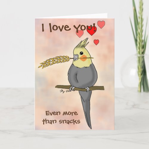 Happy Snack Cockateil Bird Valentines Day Card