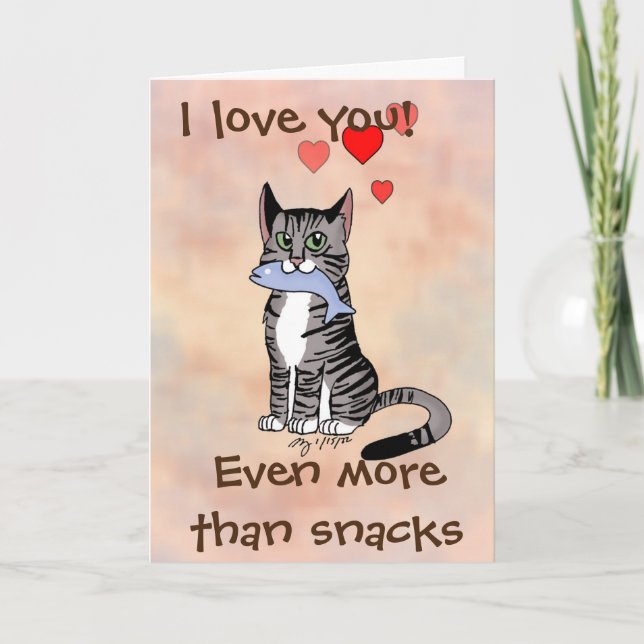 Happy Snack Tabby Cat Valentine's Day Card (Front)